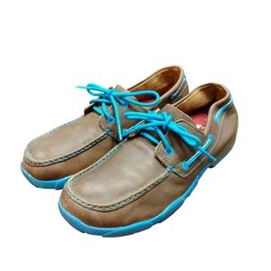 Twisted X Driving Moc Shoes Mens Size 9 Brown Turquoise‎ Leather Moc Toe MDM0028